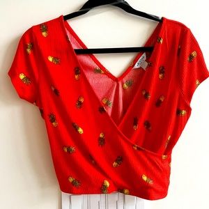 Faux Wrap Pineapple Crop Top